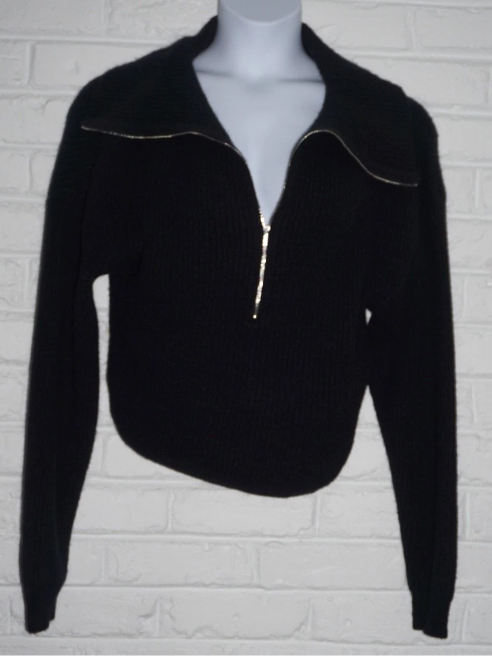 For Love & Lemons Black Quarter Zip Crop Sweater XL Victoria's Secret FLL VS Rib